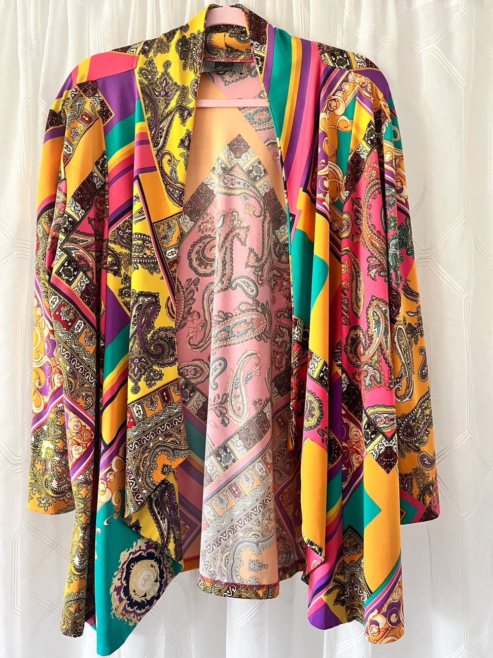 Slinky Brand 1X Colorful Paisley Open Front Kimono Cardigan